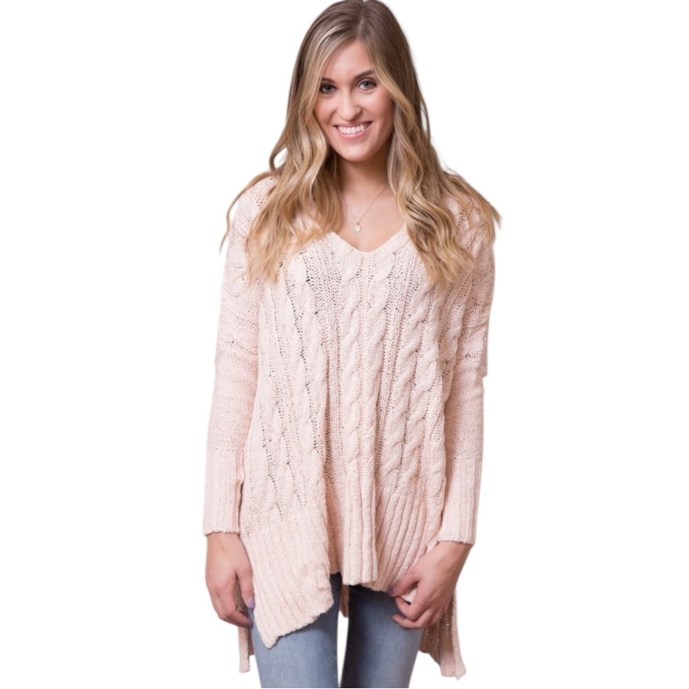 Free People Easy Cable Knit Sweater- Cream- Size Small